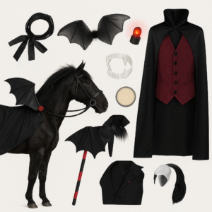 Disfraz halloween de jinete y caballo: murciélago y Drácula